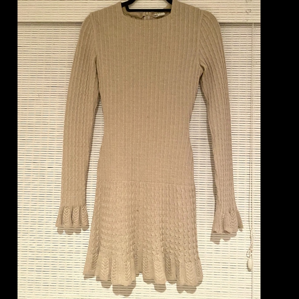 Alia long sleeve knit mini dress with ruffle sleeve